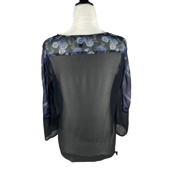 DIVIDED H&M Blue Floral Plaid Blouse Size 6 - Picture 3 of 10